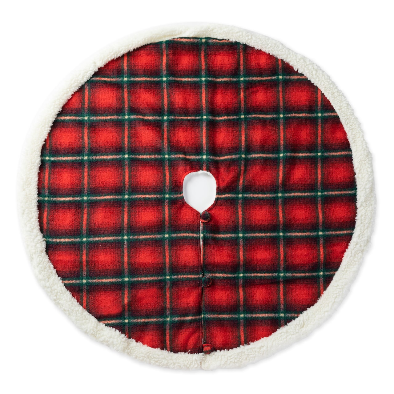 Glitzhome® 48" Red & Black Plaid Reversible Sherpa/Flannel Christmas Tree Skirt